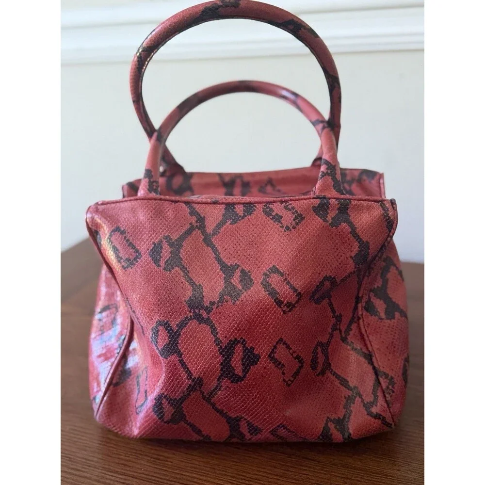 Vintage Moschino Red And Black Boa Snakeskin Handbag Redwall Made in Italy